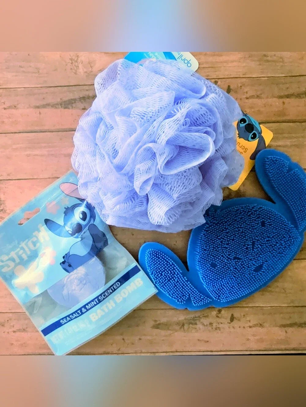 Disney Stitch Silicone Bath Bomb And Silicone Scrubber Gift with mesh Puff